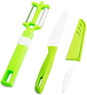Julienne Peeler &amp; Knife Set for Vegetable &amp; Fruit-Stainless Steel Kitchen Tools-4 Piece - Green