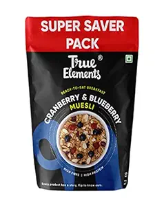 True Elements Cranberry And Blueberry Muesli 1.2kg - Cereal for Breakfast | Berries Muesli | Super Saver Pack