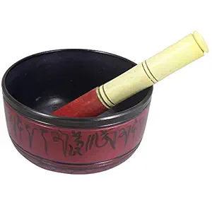 Hand Painted Metal Tibetan Singing Bowl Maroon - 6