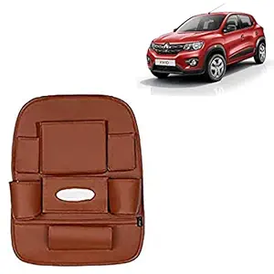 RD Universal PU Leather Car Auto Seat Back Organizer Multi Pocket Travel Storage Bag with Hangers, Tissue Paper and Bottle Holder-Tan Colour Compatible for Renault Kwid