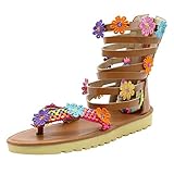Schlauchlänge: 17 cm iYmitz Frauen Flache Sandalen Retro mit Römische Blumen Sommer Handgemachte Sandalen mit Reißverschluss Runde Zehe（Braun，EU/35）