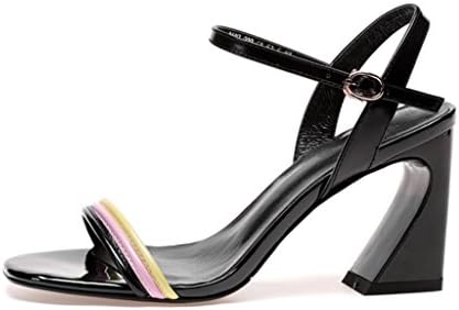 BIANJESUS Sandals Women's Female Square Head High Heels Match Color Buckle Hollow Hasp Horseshoe Comfortable Fashion,Black,EU38