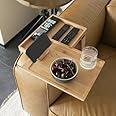 PURASKER Sofa Arm Tray, Bamboo Couch Arm Table, Two-Tier Clip On Tray Sofa Table with 360° Rotating Tabletop and Phone Stand, For Eating and Drinking, Storage 13 * 9.5 * 1.2inch