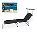 Produktbild VINGO® Gartenliege Schwarz Klappbar mit Sonnendach Sonnenliege Camping 189cm Belastbar 110kg