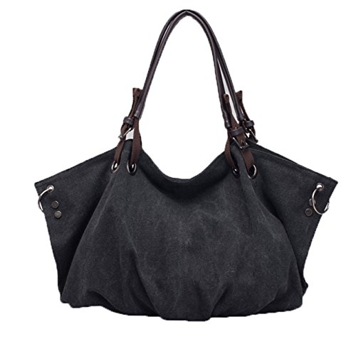 CIRAD Donne signore Elisa Tela vagabondo Borsa borse Vintage casual Quotidiano Totalizzatore Borse migliori Grande capacità Gestire le borse a tracolla Shopper Shopping borse stile europeo (Nero)