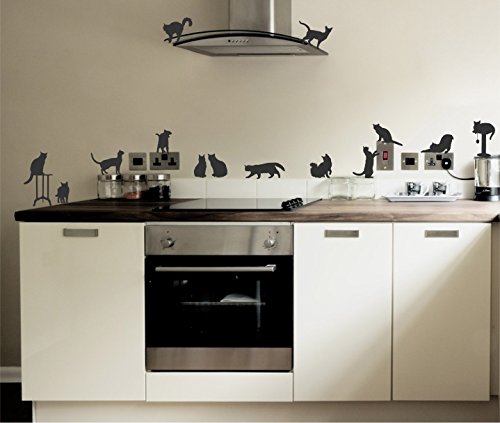 Stickerkoenig Wandtattoo niedliche Kätzchen, Katzen 15 Stück im Set auf Bogen "Sweet cats" mini ca. 6cm groß, Sticker Aufkleber 27 Farben wählbar original FARBE: Schwarz