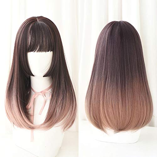 WJW-wig Peluca- Pelucas Delanteras Rectas Largas del Cordón del Cordón De Lolita con El Aire del Pelo De La Fibra Sintética A Prueba De Calor Mezclado del Color del Tono 2 para El Cosplay 20inches