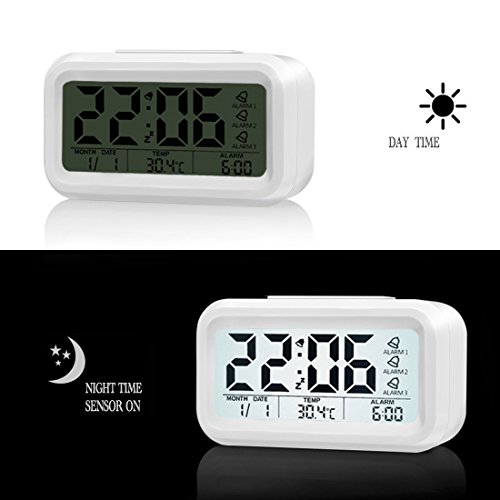 Tenieya Digital Wecker mit 3 Alarmen für optionale Wochentag-Modus, Snooze, Smart Night Light (White) - 6