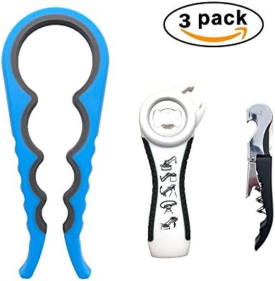 BITEYI Jar Opener Can and Bottle Opener Set with Waiters Corkscrew- Designed for Seniors & Arthritis(Blue)