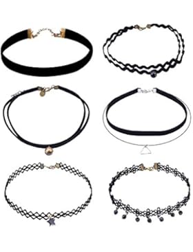 Yidarton 6 Stück Choker Halsketten Set Velvet Halskette Tattoo Halsband, Schwarz