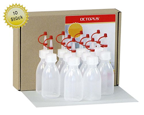 10 x 50 ml Kunststoffflaschen, Plastikflaschen aus LDPE mit Spritzverschluss, Laborflaschen mit Tropfverschluss, leere Spritzflaschen mit Halteband, inkl. 10 Beschriftungsetiketten