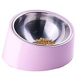 Tamaño S- comedero para perros y gatos menos de 3kg, Soporte/12 cm x 11,5 cm x 8 cm, cuenco inox/10,2 cm x 5,7 cm, capacidad/150 ml