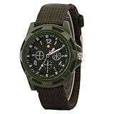Soldat Military Green Dial Army Sport Stil Quarz-Armbanduhr Chenang Gefälschte Drei-Augen-Nylonband Militäruhr Men's Watch Damen-/Herren-Uhr Ø 36mm mit Lederarmband (Armee-Grün)
