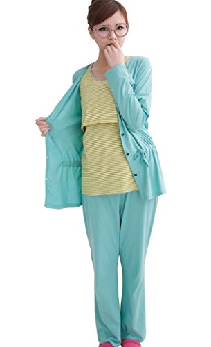 Bearsland Women's Breastfeeding Nursing pyjamas Set Green UK Size Medium
