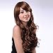 Bigood 68cm Medium hairstyle long curly Inclined bang Fluffy Dark brown wig