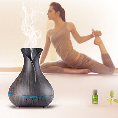 Aroma ätherisches öl diffusor,OliveTech 400ml Ultraschall kühl Nebelbefeuchter mit LED Leuchten Farben wechseln für Zuhause, Yoga, Büro, Spa, Schlafzimmer, Babyzimmer-Holzmaserung - 6