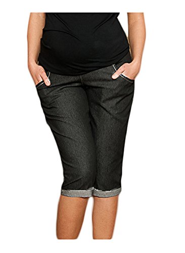 Mija - Capri Denim Maternity Cropped trousers Jeans pants short 9046 (18, Black)