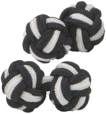 Mens Knot Rope Cotton Silk Elastic Shirt Cufflinks Cuff Fastener (Black &amp; White)