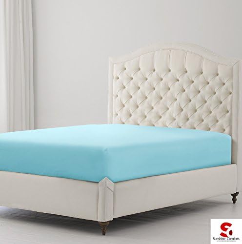 Sunshine Comfort® Percale Cotton Rich 180 Thread Count Non Iron 25cm Fitted Bed Sheet (Double, SKY BLUE)