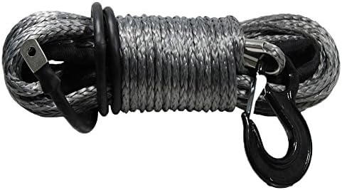 Upline UHMWPE Synthetic Grey Winch Rope Cable 12/25" X 85ft 27100 LBS Protective Thimble Thimble and Sleeve With Black Hook for SUV ATV UTV Truck Jeep