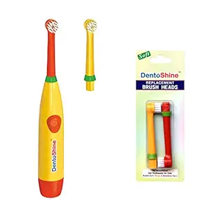 DentoShine Power Toothbrush for Kids (Yellow (with 3 extra brush heads & 2 Duracell Ultra batteries))
