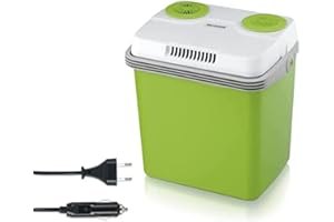 SEVERIN Glacière électrique (19 L) avec fonction de refroidissement et de maintien au chaud, glacière pour voiture avec 2 connexions (alimentation et allume-cigare), glacière verte/grise, KB 2922