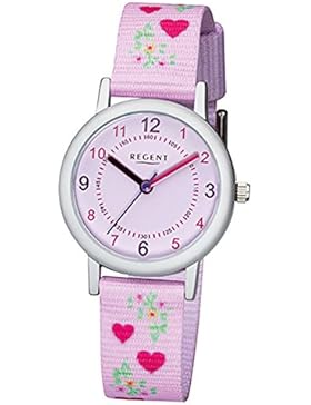 Regent Kinder-Armbanduhr Elegant Analog Textil Stoff-Armband lila rosa Quarz-Uhr Ziffernblatt lila rosa URF1129
