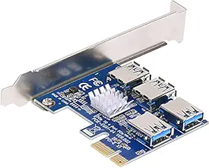 SaiRetail.Com PCIe 1 to 4 Pcie Riser Card, PCI-Express Splitter 16X Slot Risers Card 1X to External 4 Slots USB 3.0 Adapter Multiplier Expansion Card for Bitcoin Miner