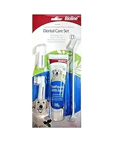 Pawhub Dog Toothpaste Mint Flavor 100g - with Bio Enzyme and Natural Ingredients Toothpaste for Dogs and Puppies Dog Toothbrush Set, Dual-Headed Brush and 2 Bonus Finger Brushes,