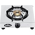 Suntex 1 Burner Stainless Steel Gas Stove Manual Ignition Leo Brass Burners & Mild Steel Pan Support With (ISI Certified, 24 Months Door-step Warranty, Silver)