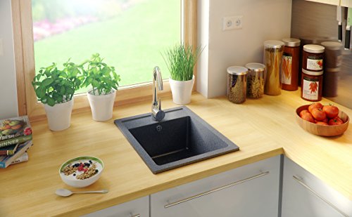Granitspüle graphit, 1-Becken, Siphon, Granitbecken, Küchenspüle, Schrankbreite ab 40 cm - 4