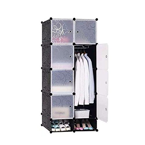 MCTECH® Regalsystem Kleiderschrank DIY Schrank Garderobenschrank für Kleidung, Schuhe, Spielzeug und Bücher (8 Boxen, Schwarz (mit Schuhschrank)) - 2