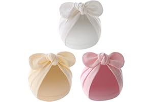 ILUFAM 3PCS Baby Bowknot Turban Hats Newborn Infant Girls Boys Knot Beanie Cap Solid Color Cotton Toddler Headwrap for 0-2 Years