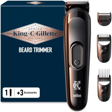 King C. Gillette Rasoio Elettrico Barba, Regolabarba Uomo Senza Fili con 5 Pettini Intercambiabili, 1 Spazzolina di Pulizia, 1 Caricatore e 1 Custodia con Zip