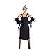 Produktbild Charm Rainbow Damen Flapper Kleid Mafia Kostüm 20er Schwarze Spaghetti Schwingen Troddel Set inkl. Kleid, Handschuhe, Stirnband, X-Large, Schwarz