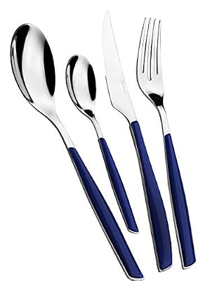 BUGATTI GLBU-021G50 Glamour Ménagère de 24 Pièces Service de Table SAN/Acier Bleu Marin 22 x 8 x 30 cm
