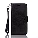 Produktbild Lonchee iPhone 7 (4,7 zoll) Wallet Tasche Brieftasche Schutzhülle ,Mandala Blumenmuster geprägt Muster Design Hochwertige PU Leder Folio Tasche Case Hülle im Bookstyle mit Standfunktion Kredit Kartenfächer (schwarz)