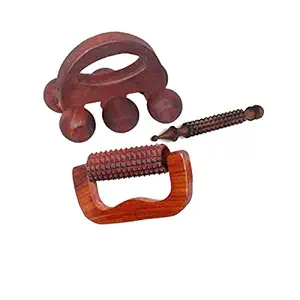 FA INDUSTRIES Wooden Acupressure Back Massager Back Pain Relief Body Massager Of 6 Massage Roller (5x1) In, Handle massager (5x3 In), Jimmy massager (5x1 In) Brown colour (Only Massager Manufacturering)