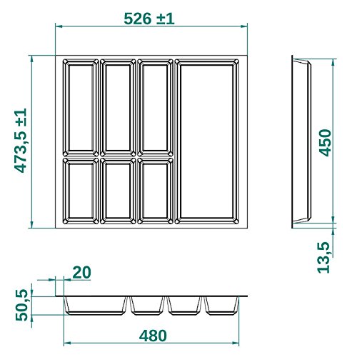 ORGA-BOX® IV UNIVERSAL zuschneidbarer Besteckeinsatz Besteckkasten silbergrau für 60er Schublade (473,5 x 526 mm) - 4