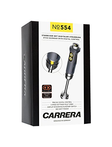 CARRERA 554 Stabmixer (800 Watt) | Edelstahl | 5 Stufen mit digitalem Drehregler & Display| Für Shakes, Suppen, Crushed Ice & Co. - 5