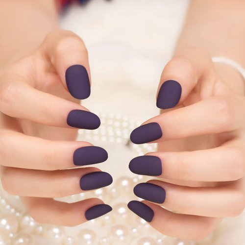 YUNAI 24Pcs False Nails Deep Purple Matte Manicure Patch Small Round Head Fake Nails by YUNAI - 3