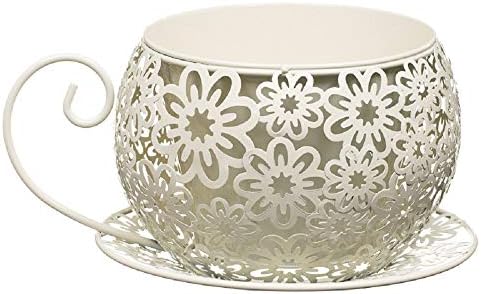 Metal Teacup Planter - Vintage Cream