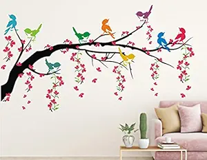 Heaven Decors PVC Vinyl Tree With Hanging Vine And Flower Wall Sticker, 43.3 x 0.39 x 23.62 inches, Multicolour