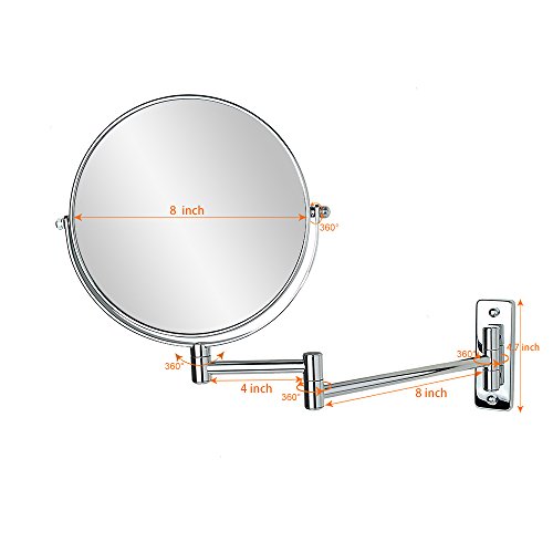 ALHAKIN 360° Bad Spiegel 1 /10-Fach Vergrößerung Doppelseitiger Schlafzimmer 8 Inch Wand Kosmetikspiegel 34.5*23.3*27 cm / Chrom gebürstet / Kein LED - 6