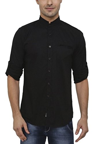 nick&jess - Negro Camisa Casual - Básico - Cuello Mao - Manga Larga - para Hombre