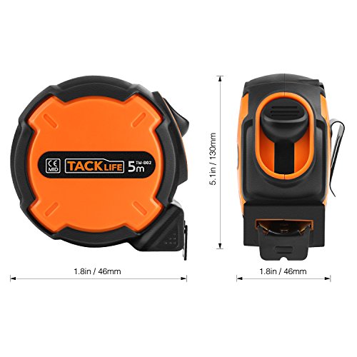 Tacklife TM-B02 Klassisches Maßband 5M, tragebares Bandmaß mit Feststeller und automatischem Rücklauf Funktion, Kunststoffgehäuse, Messung von Haushalt, Zimmerei - 2