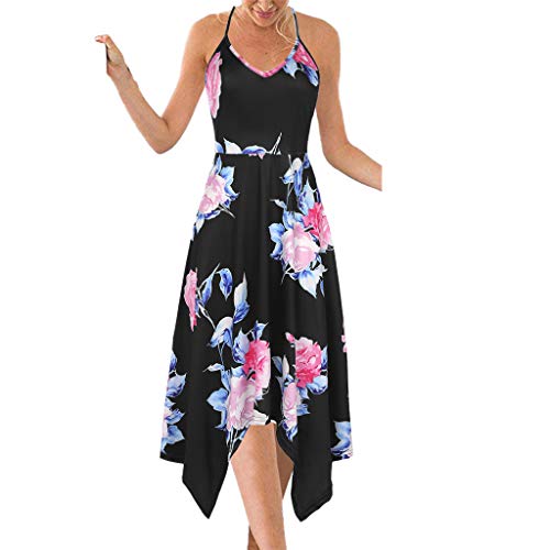 Preisvergleich Produktbild MCYs Damen Casual Sexy ÄrmellosBackless Printed Halfter Knielanges Kleid