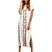 Produktbild Resplend Frau Kaftan Beach Bademode Cover Up Langes Kleid Öffne Dich Strandkleid Bluse Besticktes Sonnenschutz Kurzarm Kleid (Weiß)