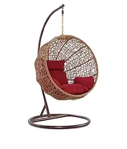 Carry Bird Big Boss Wicker Rattan Hanging Egg Chair Swing for Indoor Outdoor Patio Backyard, Stylish Comfortable Relaxing with Cushion and Stand (Standard Honey Swing, Red)