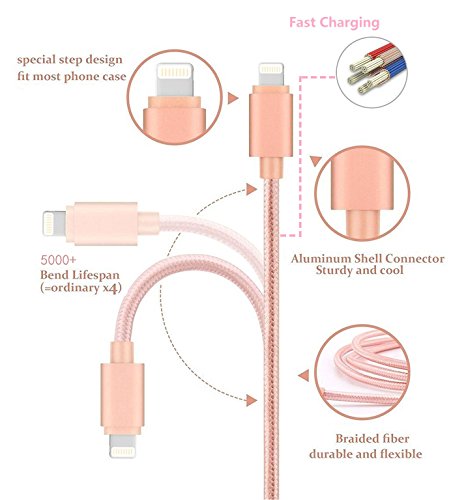    Pack de 3 Rose    C  ble iPhone 3M YooGoal Cable Lightning    Chargeur rapide Transfert de donn  es    vers USB de Nylon Tress   Connecteur en Chargeur C  ble pour iPhone X 8 8Plus 7 7Plus 6 6S Plus iPad iPod